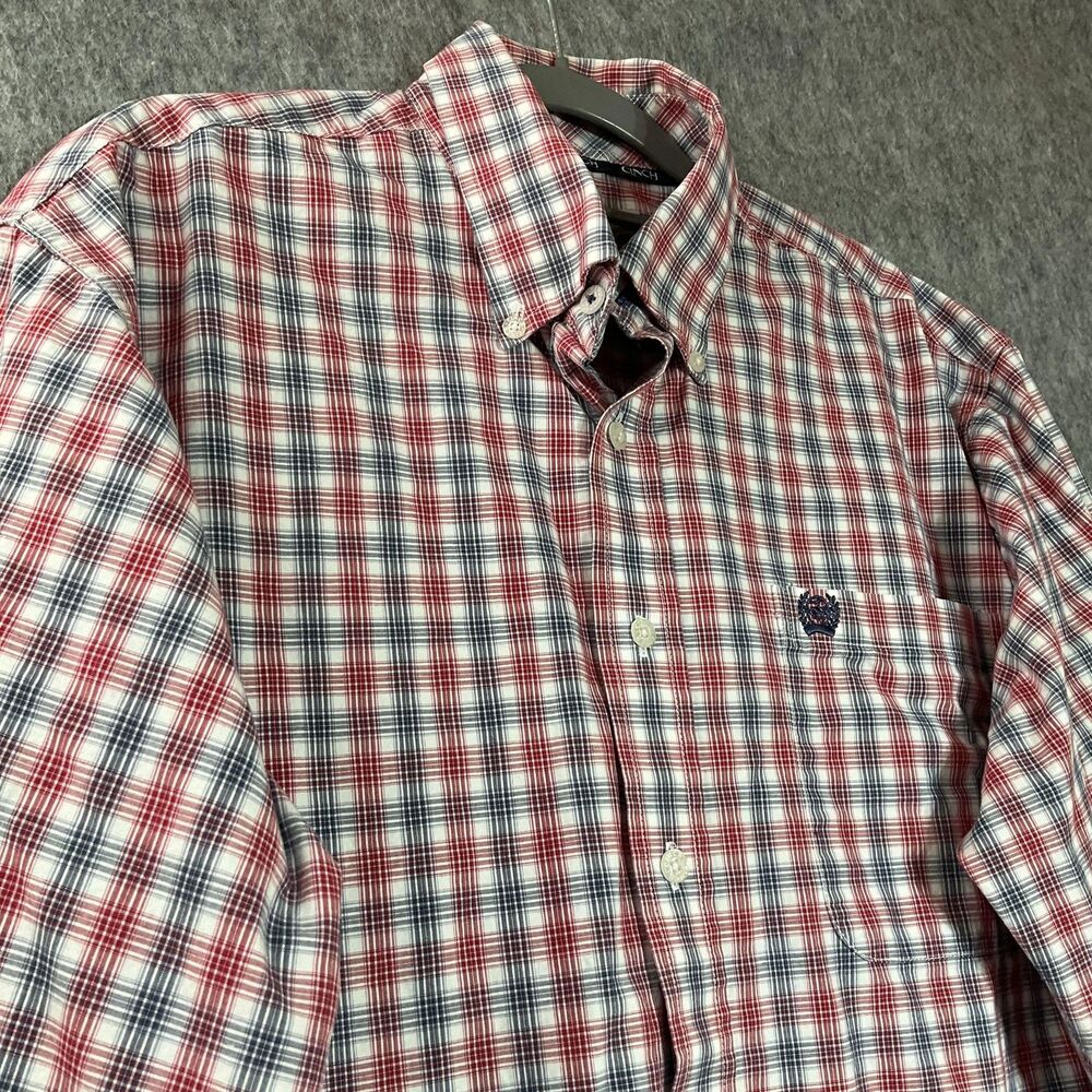 Cinch Shirt Mens Medium Red Blue White Plaid Button Down Long Sleeve Western - Picture 5 of 11